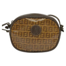 FENDI Zucchino Canvas Shoulder Bag PVC Dark Brown Auth 133608-13