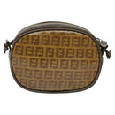 FENDI Zucchino Canvas Shoulder Bag PVC Dark Brown Auth 133608-2