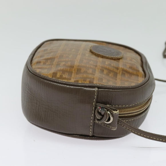 FENDI Zucchino Canvas Shoulder Bag PVC Dark Brown Auth 133608