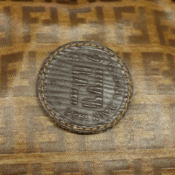 FENDI Zucchino Canvas Shoulder Bag PVC Dark Brown Auth 133608