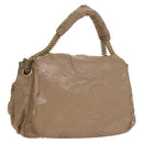 CHANEL Chain Shoulder Bag Vinyl Coated Leather Beige Gold CC Auth 133615-1