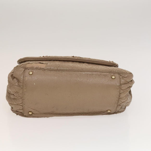 CHANEL Chain Shoulder Bag Vinyl Coated Leather Beige Gold CC Auth 133615