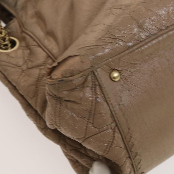 CHANEL Chain Shoulder Bag Vinyl Coated Leather Beige Gold CC Auth 133615