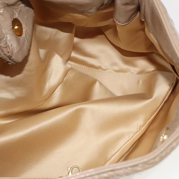 CHANEL Chain Shoulder Bag Vinyl Coated Leather Beige Gold CC Auth 133615