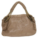 CHANEL Chain Shoulder Bag Vinyl Coated Leather Beige Gold CC Auth 133615-2