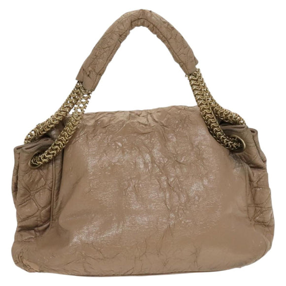 CHANEL Chain Shoulder Bag Vinyl Coated Leather Beige Gold CC Auth 133615