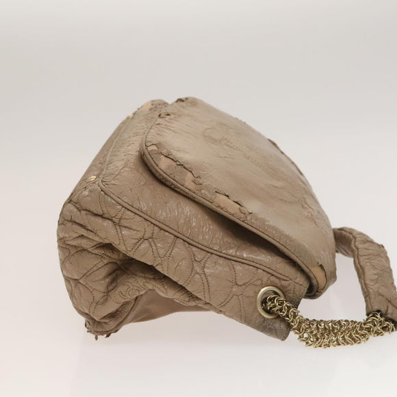 CHANEL Chain Shoulder Bag Vinyl Coated Leather Beige Gold CC Auth 133615