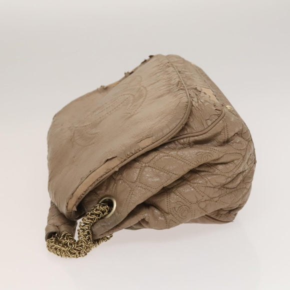 CHANEL Chain Shoulder Bag Vinyl Coated Leather Beige Gold CC Auth 133615