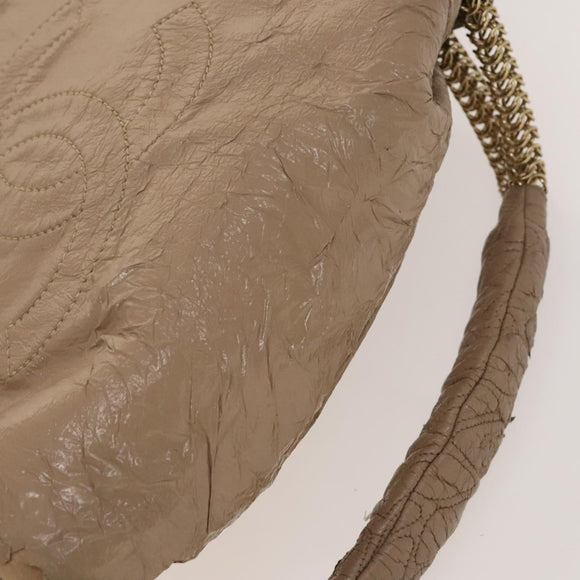CHANEL Chain Shoulder Bag Vinyl Coated Leather Beige Gold CC Auth 133615