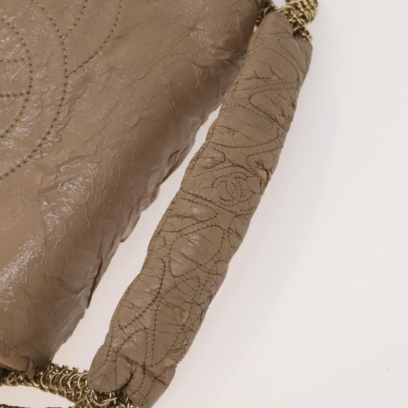 CHANEL Chain Shoulder Bag Vinyl Coated Leather Beige Gold CC Auth 133615