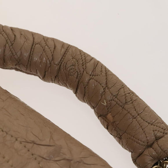 CHANEL Chain Shoulder Bag Vinyl Coated Leather Beige Gold CC Auth 133615