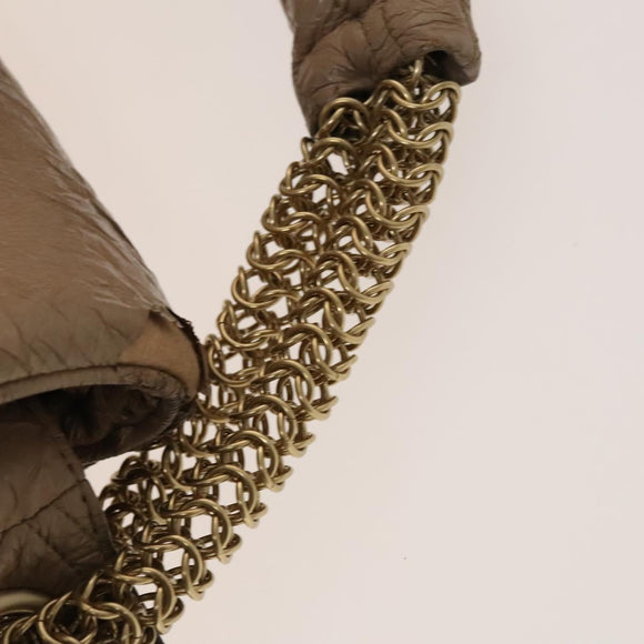 CHANEL Chain Shoulder Bag Vinyl Coated Leather Beige Gold CC Auth 133615