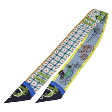 HERMES Twilly Scarf ""Les Voitures Nouvelles"" Silk Blue Auth 133637