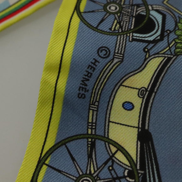 HERMES Twilly Scarf ""Les Voitures Nouvelles"" Silk Blue Auth 133637