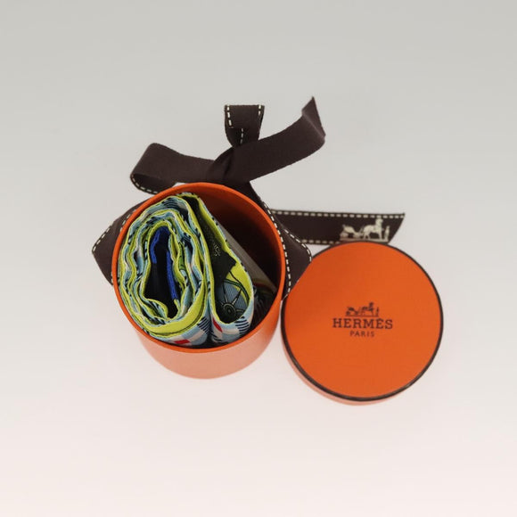 HERMES Twilly Scarf ""Les Voitures Nouvelles"" Silk Blue Auth 133637