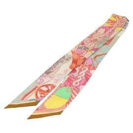 HERMES Twilly Scarf ""Cavalleria d Etriers"" Silk Pink Auth 133638