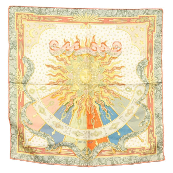 HERMES Carre 40 Scarf ""CARPE DIEM"" Silk Orange Auth 133639