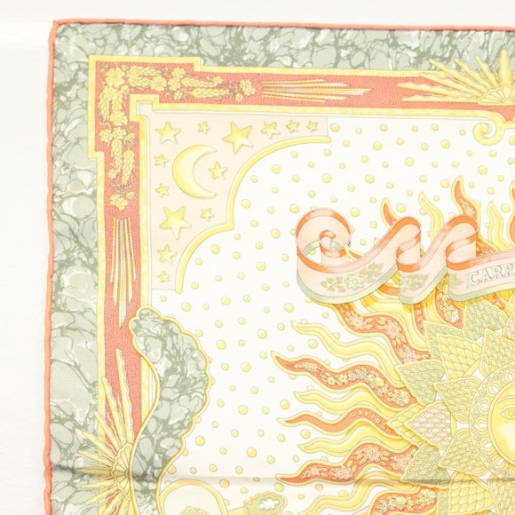 HERMES Carre 40 Scarf ""CARPE DIEM"" Silk Orange Auth 133639