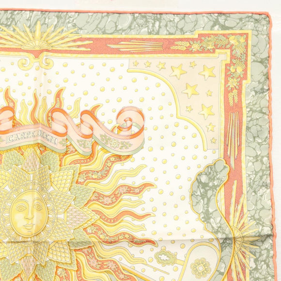 HERMES Carre 40 Scarf ""CARPE DIEM"" Silk Orange Auth 133639