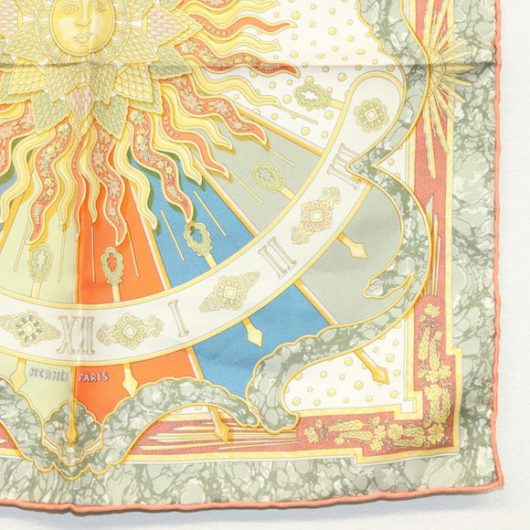 HERMES Carre 40 Scarf ""CARPE DIEM"" Silk Orange Auth 133639