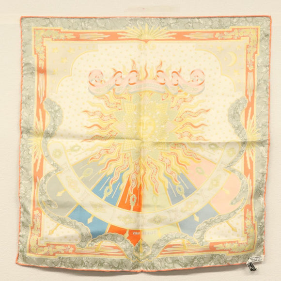 HERMES Carre 40 Scarf ""CARPE DIEM"" Silk Orange Auth 133639