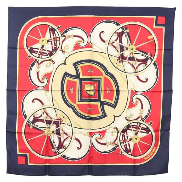 HERMES Carre 90 Scarf ""WASHINGTONS CARRIAGE"" Silk Navy Auth 133640