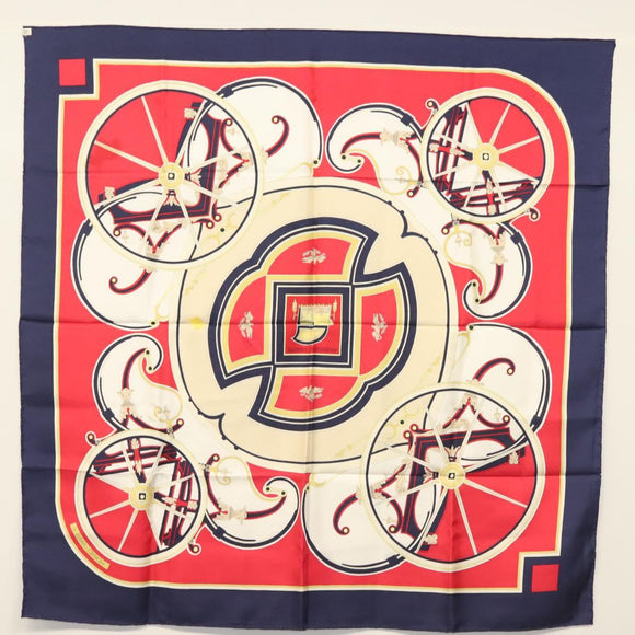 HERMES Carre 90 Scarf ""WASHINGTONS CARRIAGE"" Silk Navy Auth 133640