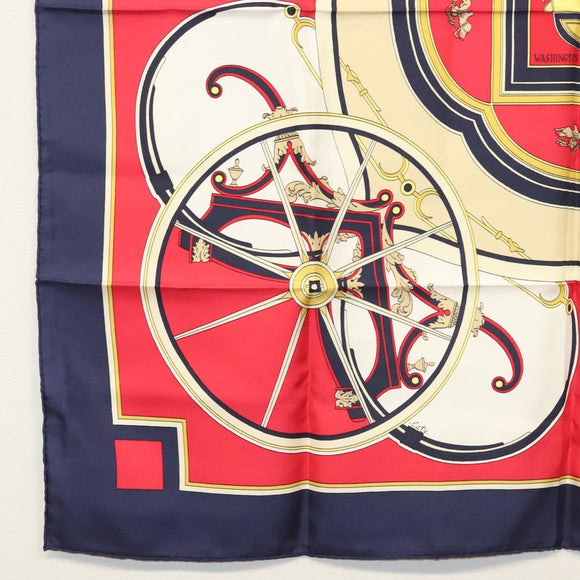 HERMES Carre 90 Scarf ""WASHINGTONS CARRIAGE"" Silk Navy Auth 133640