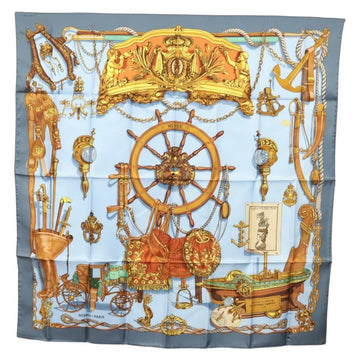 HERMES Carre 90 Scarf ""BATEAU A VAPEUR DE JOUFFROY DABBANS 1784"" Auth 133641