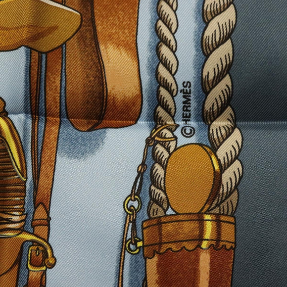 HERMES Carre 90 Scarf ""BATEAU A VAPEUR DE JOUFFROY DABBANS 1784"" Auth 133641