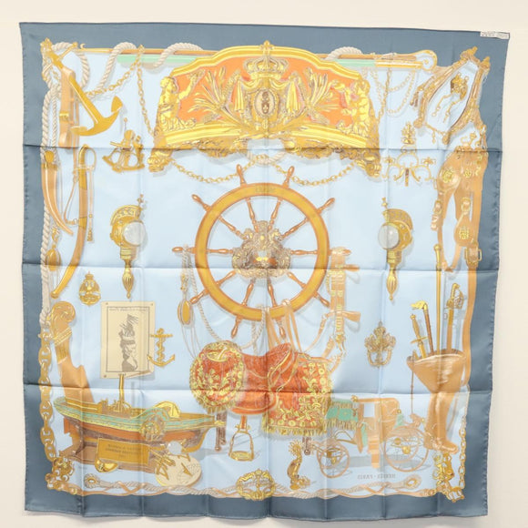 HERMES Carre 90 Scarf ""BATEAU A VAPEUR DE JOUFFROY DABBANS 1784"" Auth 133641