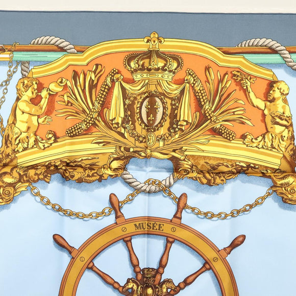 HERMES Carre 90 Scarf ""BATEAU A VAPEUR DE JOUFFROY DABBANS 1784"" Auth 133641