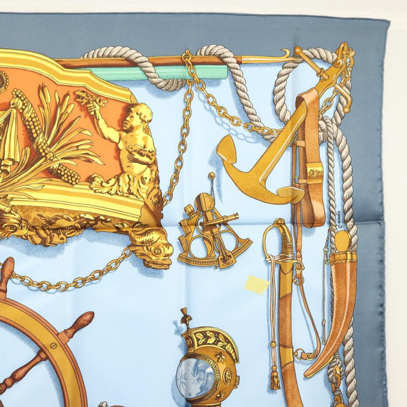 HERMES Carre 90 Scarf ""BATEAU A VAPEUR DE JOUFFROY DABBANS 1784"" Auth 133641