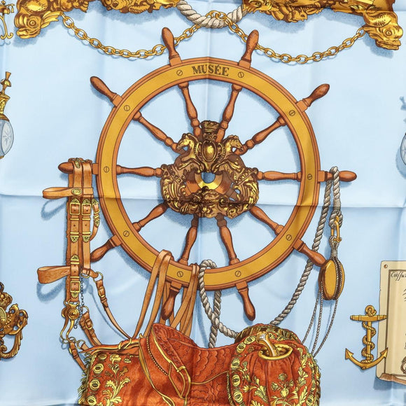 HERMES Carre 90 Scarf ""BATEAU A VAPEUR DE JOUFFROY DABBANS 1784"" Auth 133641