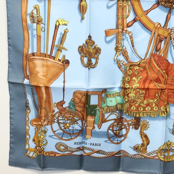 HERMES Carre 90 Scarf ""BATEAU A VAPEUR DE JOUFFROY DABBANS 1784"" Auth 133641