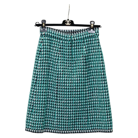CHANEL Skirt Tweed Green Black CC Auth 133643M