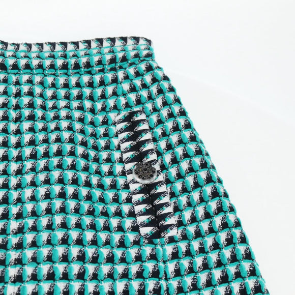 CHANEL Skirt Tweed Green Black CC Auth 133643M