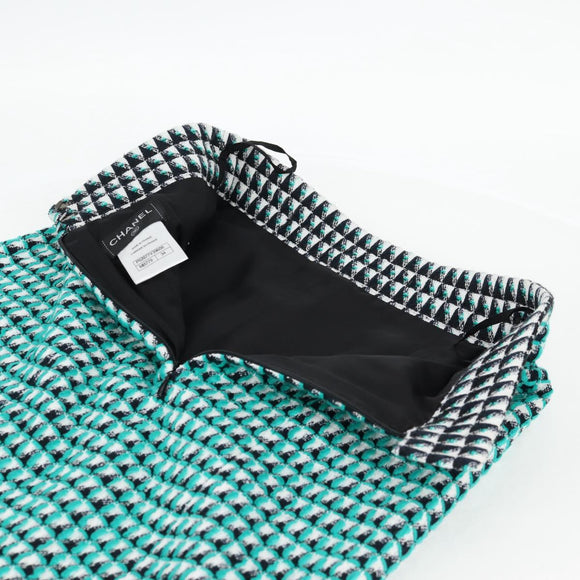 CHANEL Skirt Tweed Green Black CC Auth 133643M
