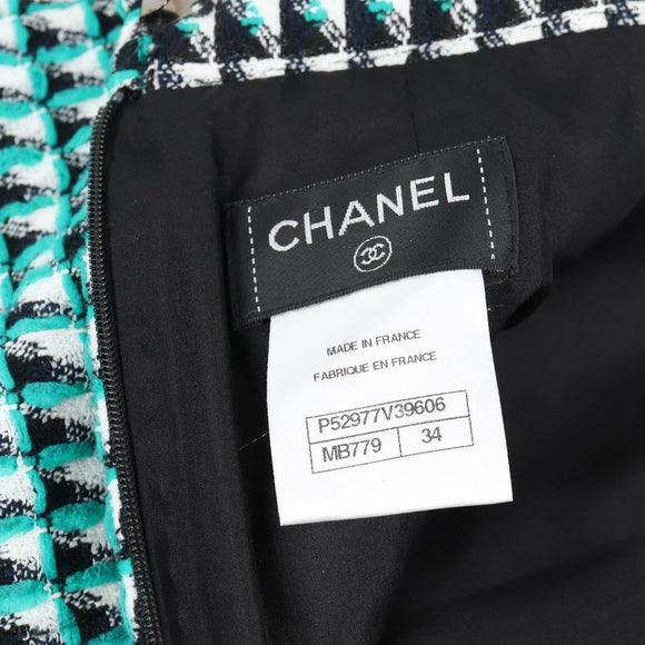 CHANEL Skirt Tweed Green Black CC Auth 133643M