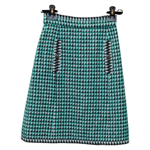 CHANEL Skirt Tweed Green Black CC Auth 133643M