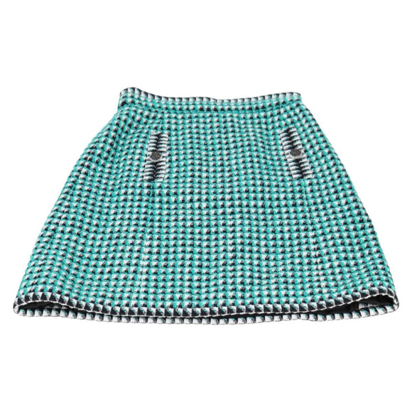 CHANEL Skirt Tweed Green Black CC Auth 133643M