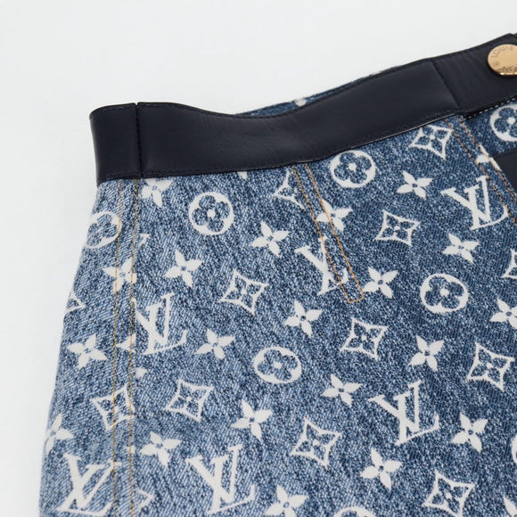 LOUIS VUITTON Monogram Jaguar A line skirt Denim 34 Blue 1A9NK9 LV Auth 133644M