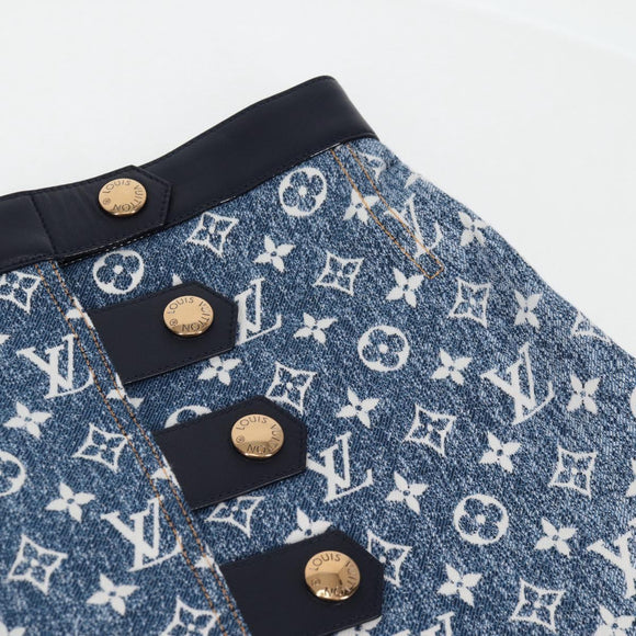 LOUIS VUITTON Monogram Jaguar A line skirt Denim 34 Blue 1A9NK9 LV Auth 133644SAM