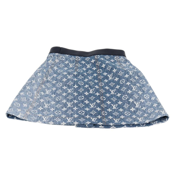 LOUIS VUITTON Monogram Jaguar A line skirt Denim 34 Blue 1A9NK9 LV Auth 133644M