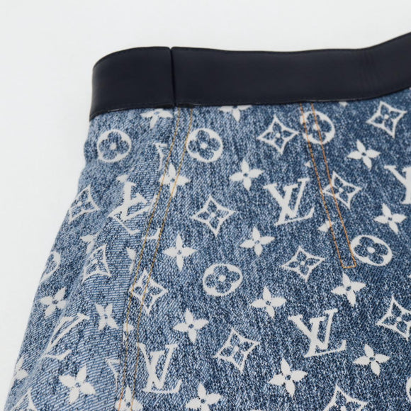 LOUIS VUITTON Monogram Jaguar A line skirt Denim 34 Blue 1A9NK9 LV Auth 133644SAM