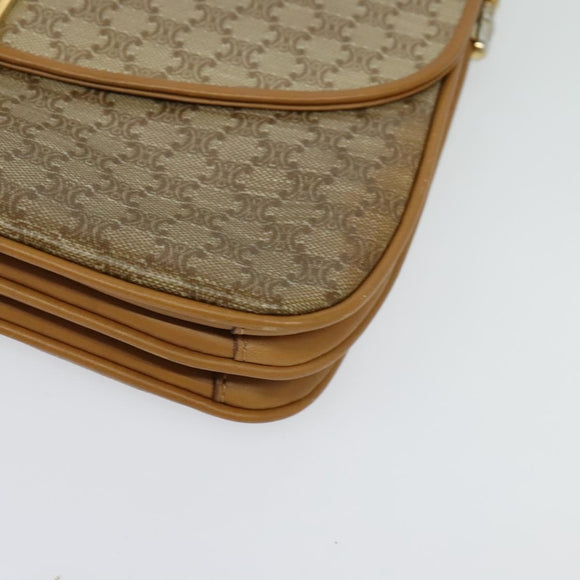 CELINE Macadam Canvas Shoulder Bag PVC Beige Gold Auth 133723
