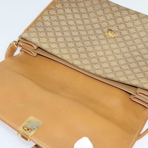 CELINE Macadam Canvas Shoulder Bag PVC Beige Gold Auth 133723