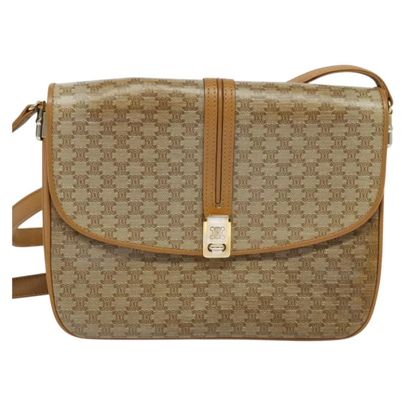 CELINE Macadam Canvas Shoulder Bag PVC Beige Gold Auth 133723