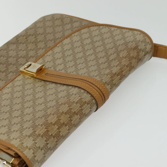 CELINE Macadam Canvas Shoulder Bag PVC Beige Gold Auth 133723