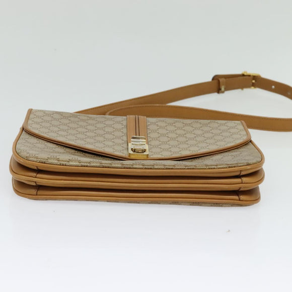 CELINE Macadam Canvas Shoulder Bag PVC Beige Gold Auth 133723